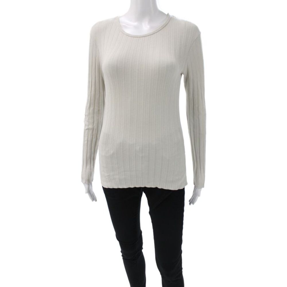 Simon Miller Women Basic Striped Scoop Neck Long Sleeve T-Shirt Gray Size 1